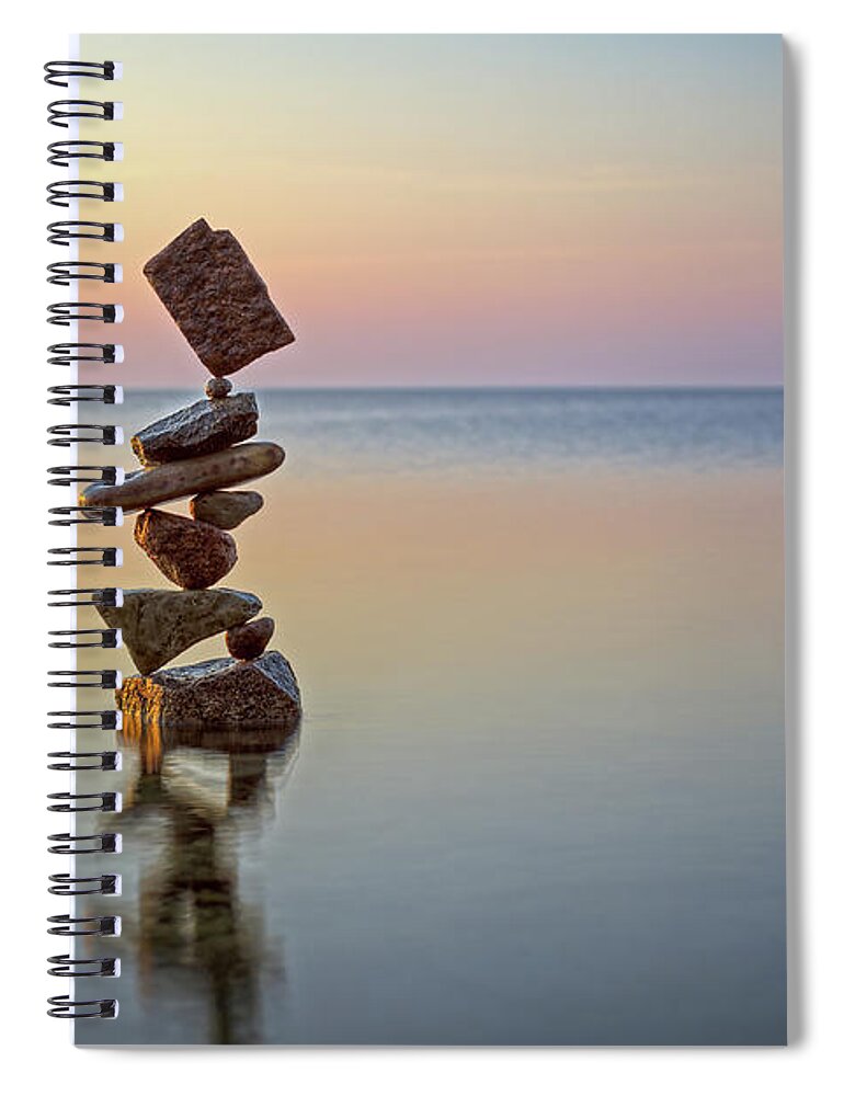 Meditation Zen Yoga Mindfulness Stones Nature Land Art Balancing Sweden Spiral Notebook featuring the sculpture Balancing art #4 by Pontus Jansson
