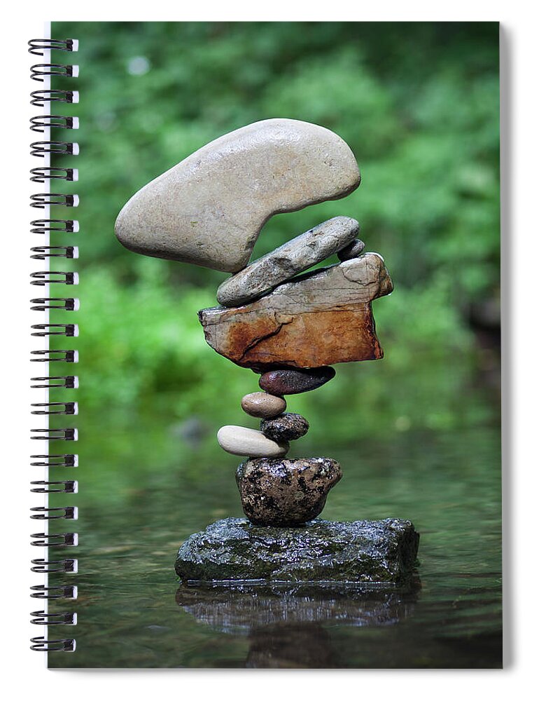Meditation Zen Yoga Mindfulness Stones Nature Land Art Balancing Sweden Spiral Notebook featuring the sculpture Balancing art #40 by Pontus Jansson