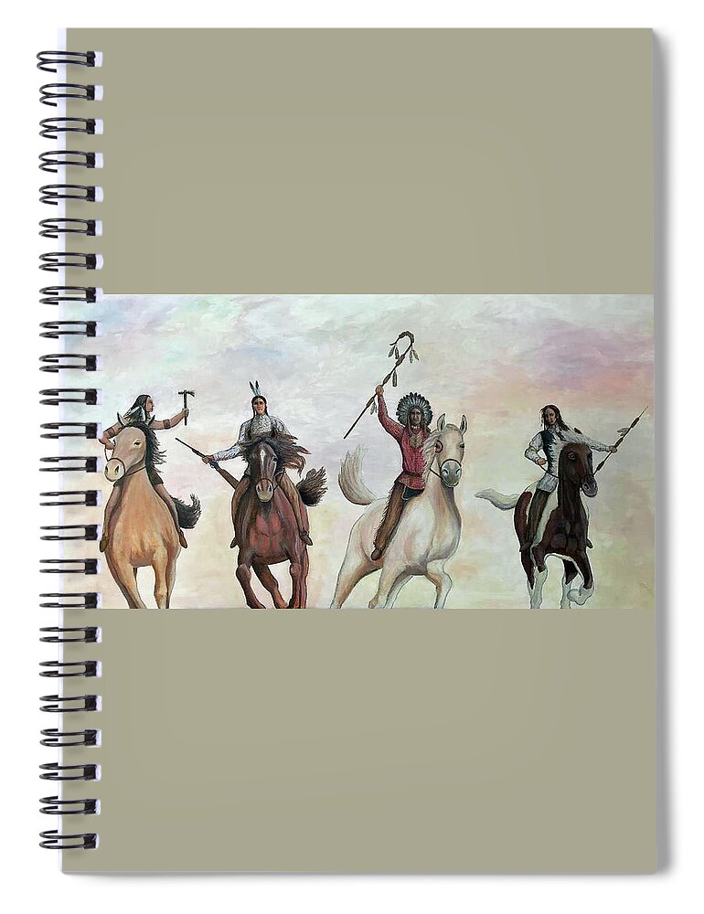 Native American Spiral Notebook featuring the painting Band of Brothers by Mr Dill