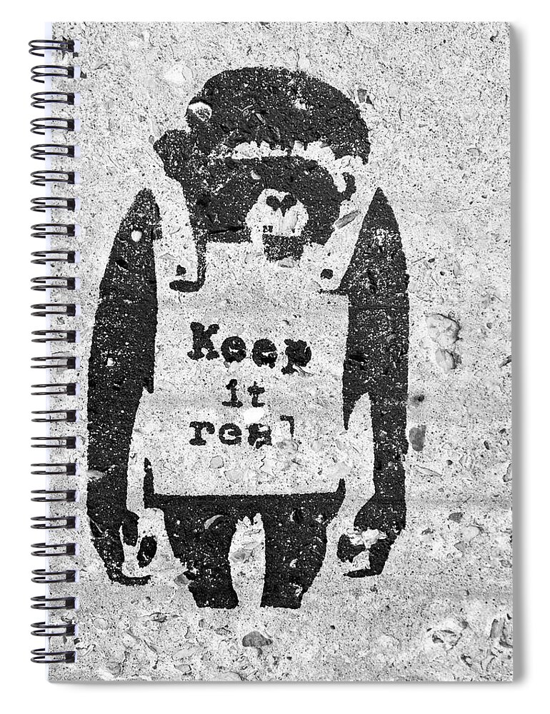 Banksy Spiral Notebook featuring the photograph Banksy Chimp Keep It Real by Gigi Ebert
