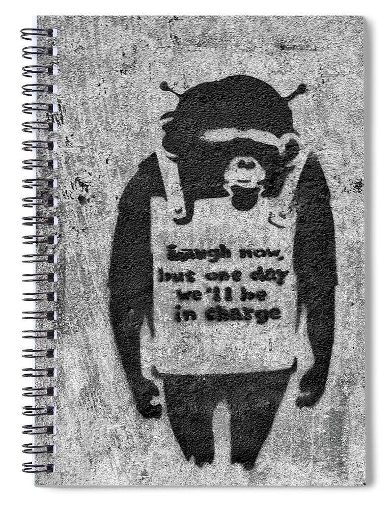 Banksy Spiral Notebook featuring the photograph Banksy Chimp Laugh Now Graffiti by Gigi Ebert