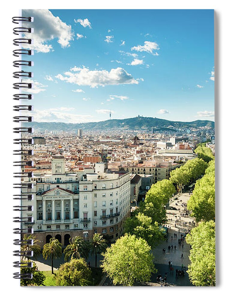 Catalonia Spiral Notebook featuring the photograph Barcelona Skyline Ramblas by Ferrantraite