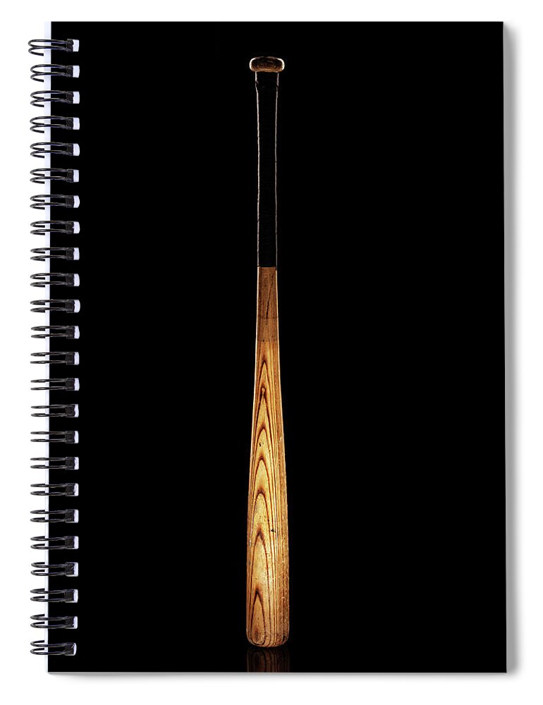 Black Color Spiral Notebook featuring the photograph Baseball-bat On Black Background by Alexander Nicholson