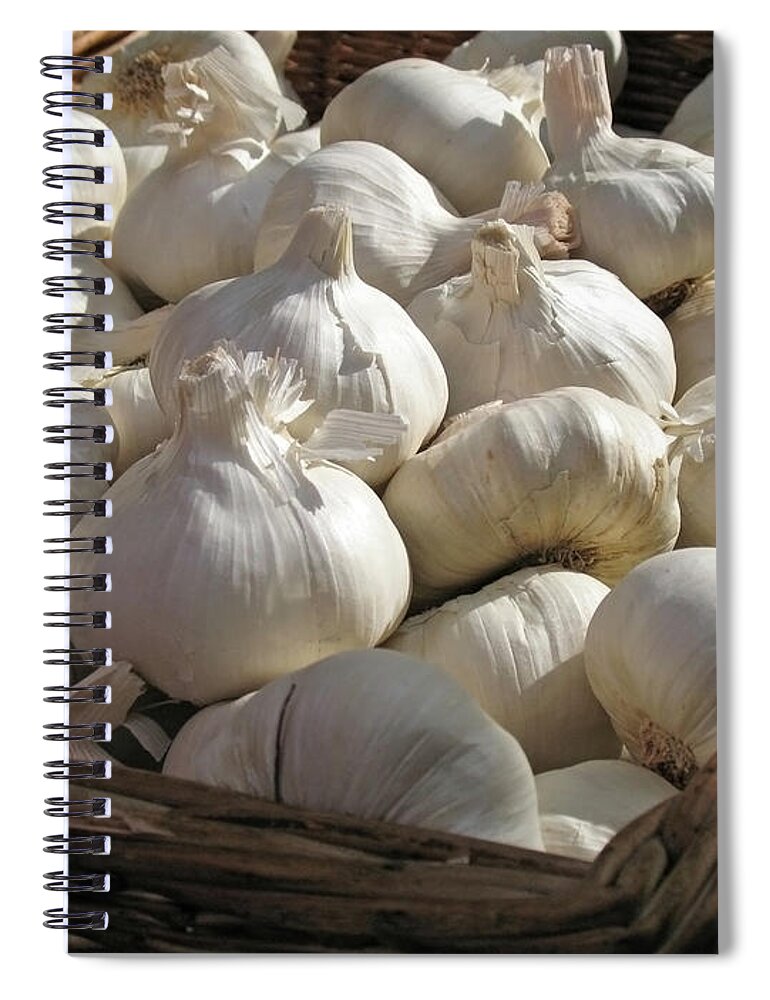 Spice Spiral Notebook featuring the photograph Basket Full Of Garlic by Aloha 17