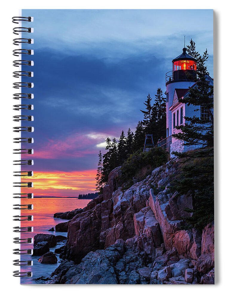 Maine Spiral Notebook featuring the photograph Bass Harbor Head Lighthouse at Twilight by Stefan Mazzola