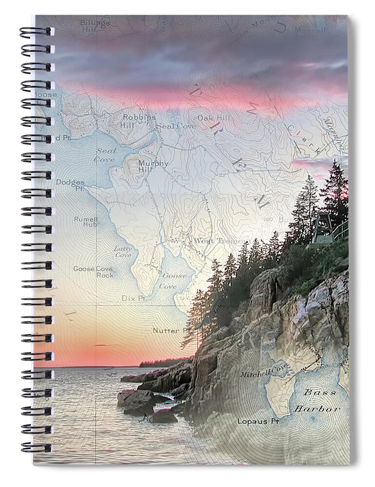 Lighthouses Of New England Spiral Notebook featuring the photograph Bass Harbor lighthouse on a chart by Jeff Folger