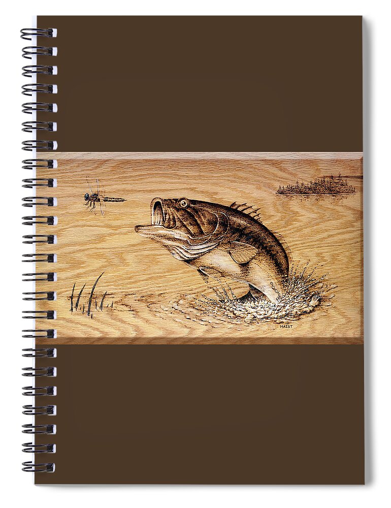 Fish Spiral Notebook featuring the pyrography Out to Dinner by Ron Haist