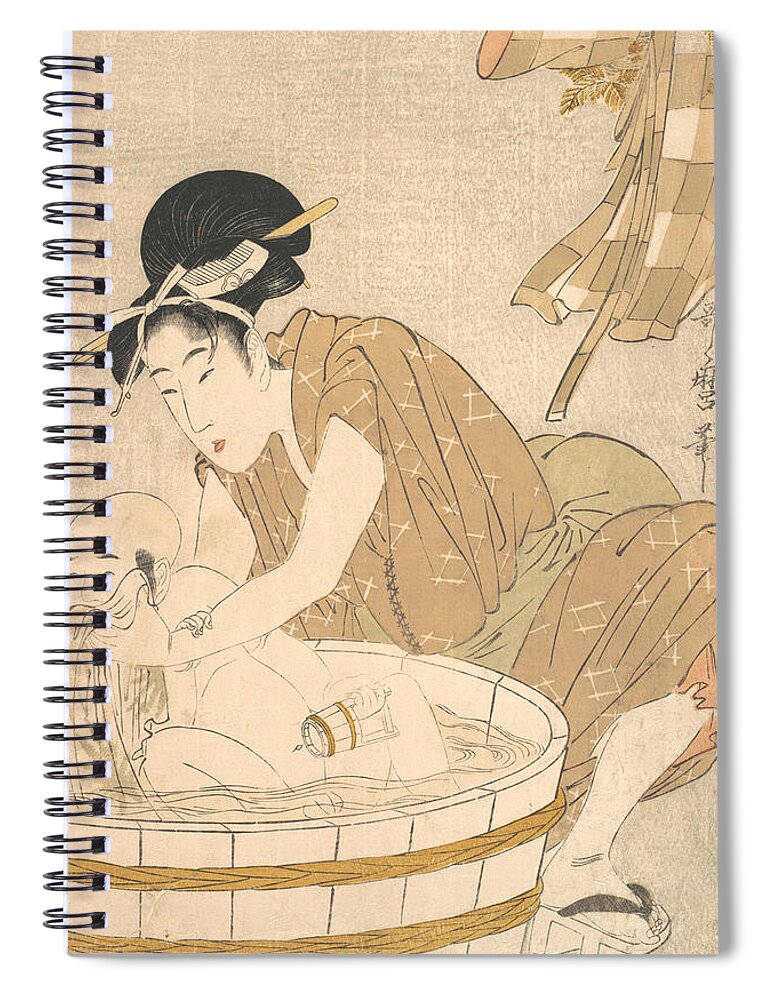 19th Century Art Spiral Notebook featuring the relief Bathtime by Kitagawa Utamaro