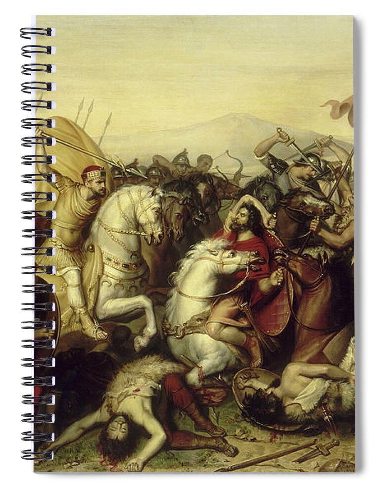 Battle Of Saucourt-en-vimeu Spiral Notebook featuring the painting Battle of Saucourt-en-Vimeu, 881 by Jean-Joseph Dassy