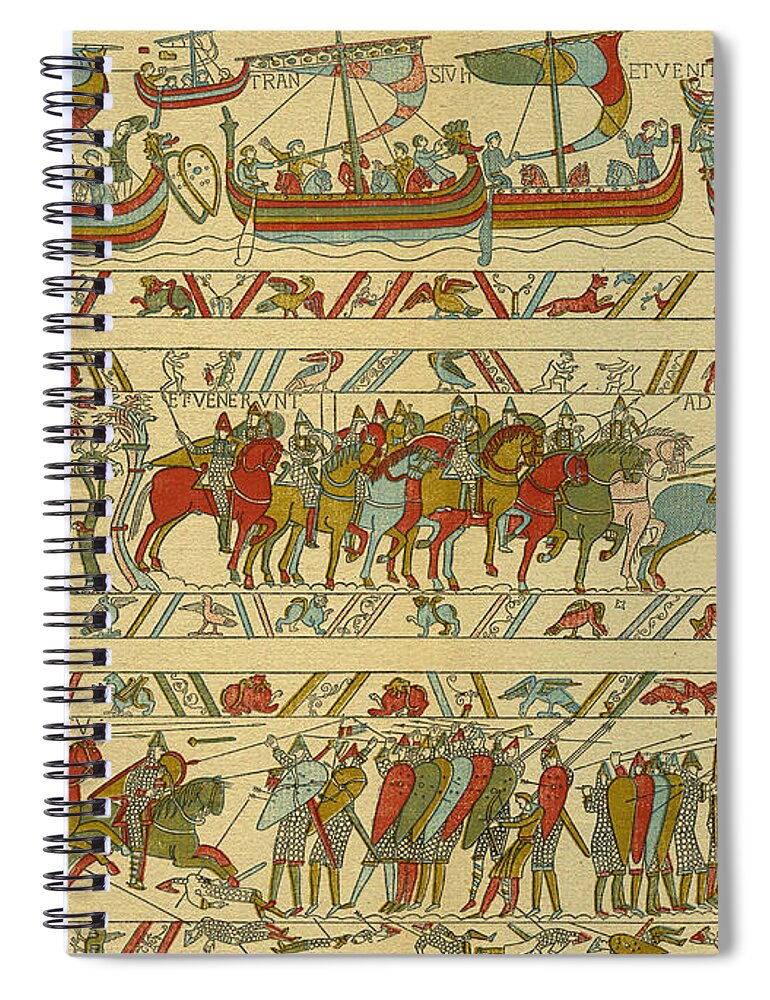 Norman Conquest Spiral Notebook featuring the drawing Bayeux Tapestry Norman Attack by European School