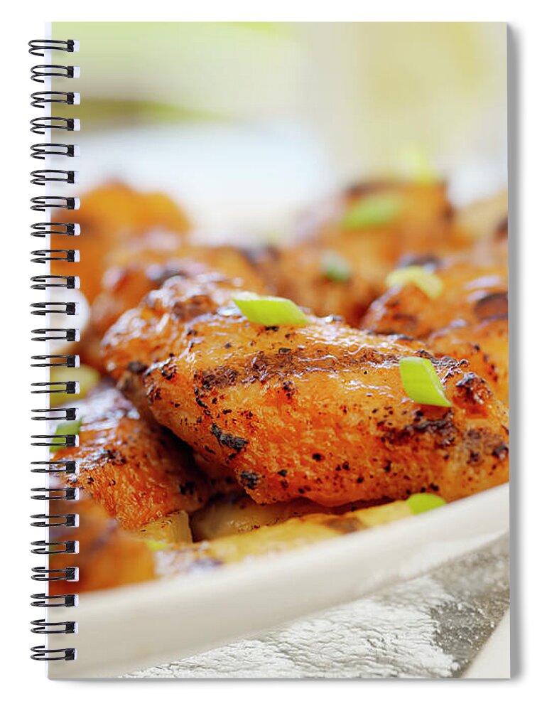 Pub Food Spiral Notebook featuring the photograph Bbq Chicken Wings by Lauripatterson