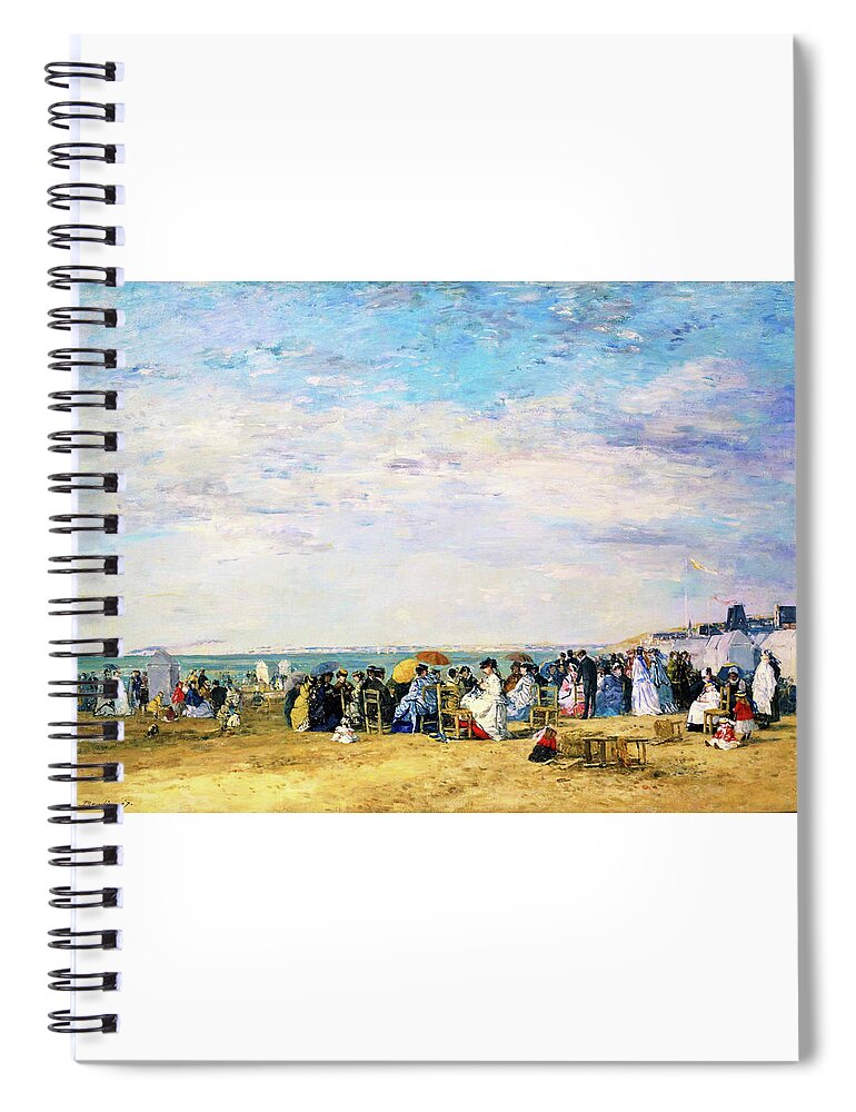 Eugene Louis Boudin Spiral Notebook featuring the painting Beach of Trouville - Digital Remastered Edition by Eugene Louis Boudin