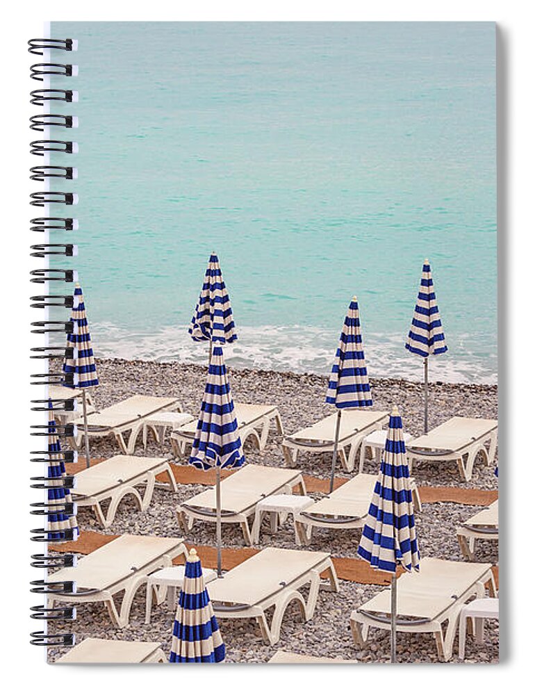 Beach Umbrellas In Nice Spiral Notebook featuring the photograph Beach Umbrellas in Nice by Melanie Alexandra Price