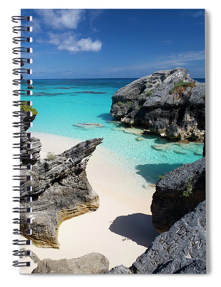 Estock Spiral Notebook featuring the digital art Beach With Rocks by Massimo Ripani