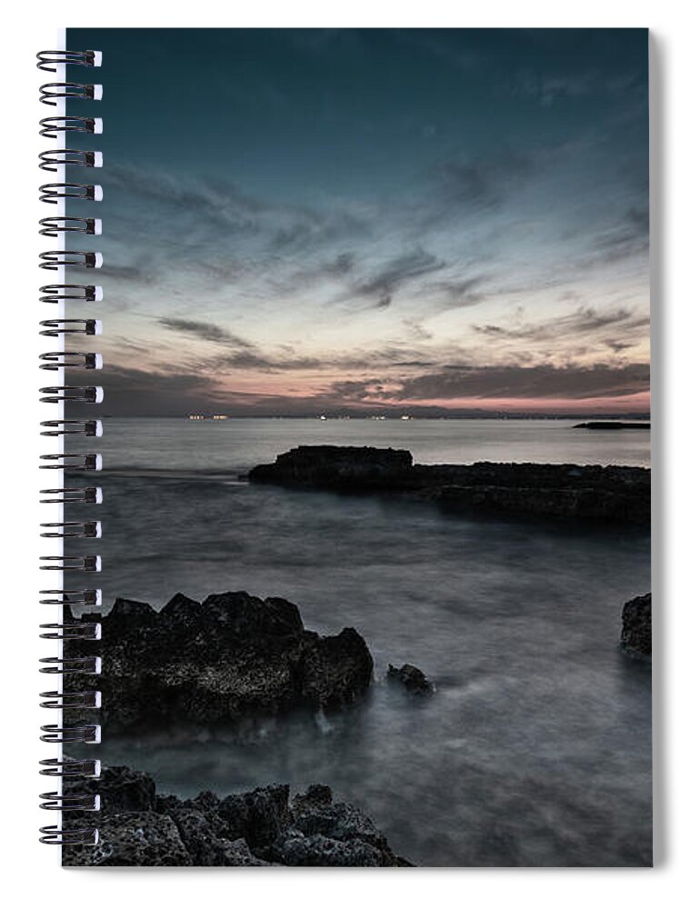Seascape Spiral Notebook featuring the photograph Beautiful dramatic Sunset on a rocky coastline by Michalakis Ppalis