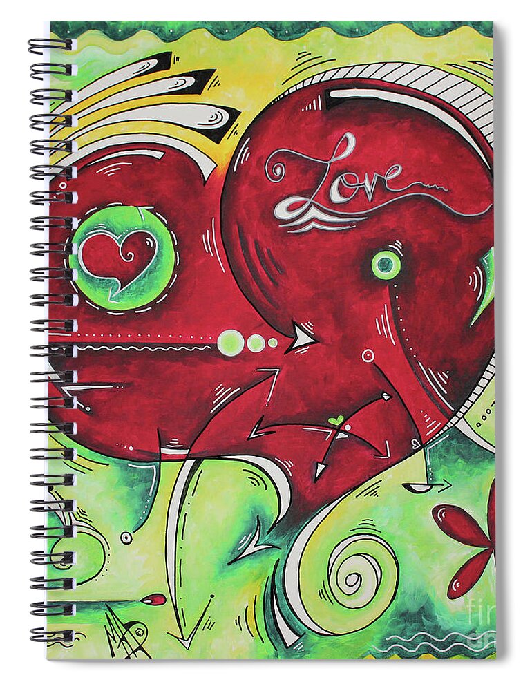 Love Spiral Notebook featuring the painting Beautiful Green and Red Heart Painting INFINITE LOVE PoP of Love Collection by MADART by Megan Aroon