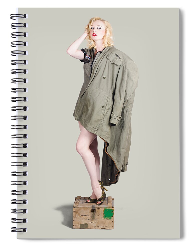 Woman Spiral Notebook featuring the photograph Beautiful military pinup girl. Classic beauty by Jorgo Photography