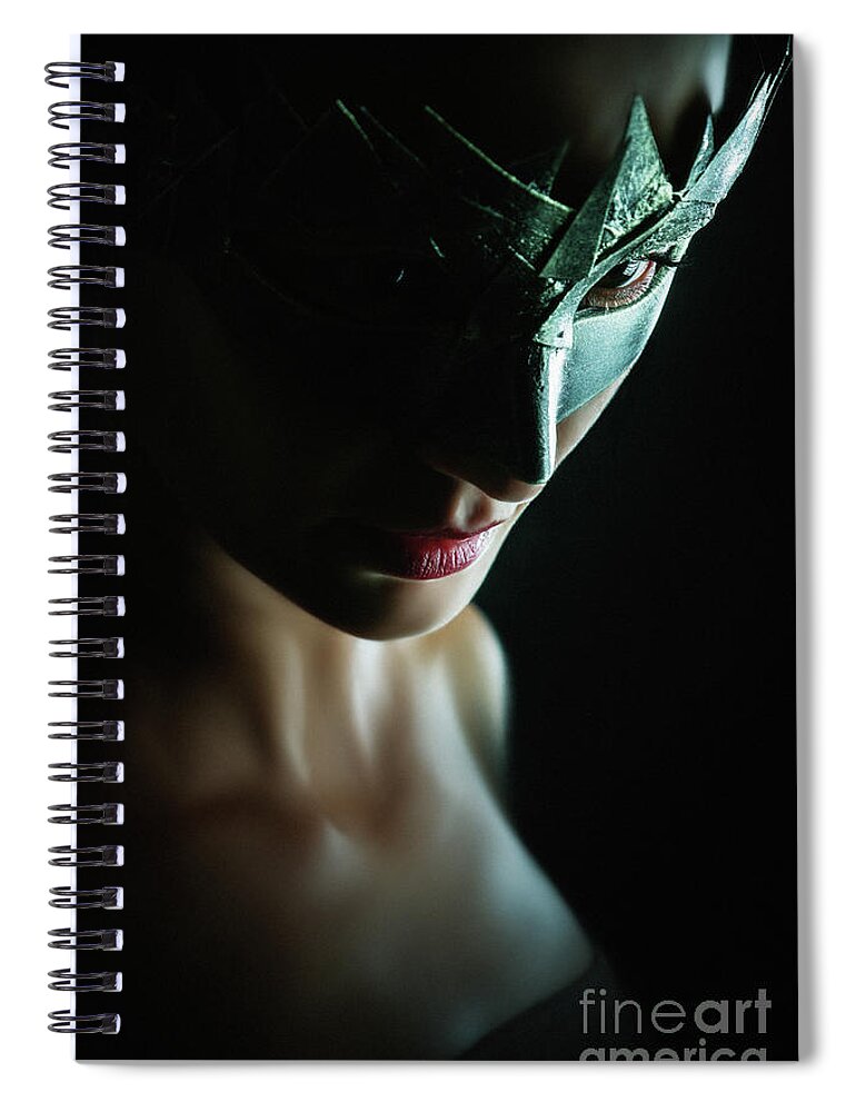 Art Spiral Notebook featuring the photograph Beauty model woman wearing venetian masquerade carnival mask by Dimitar Hristov