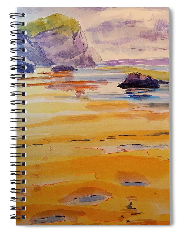 Bedruthan Spiral Notebook featuring the painting Bedruthan Steps Looking South by Mike Jory