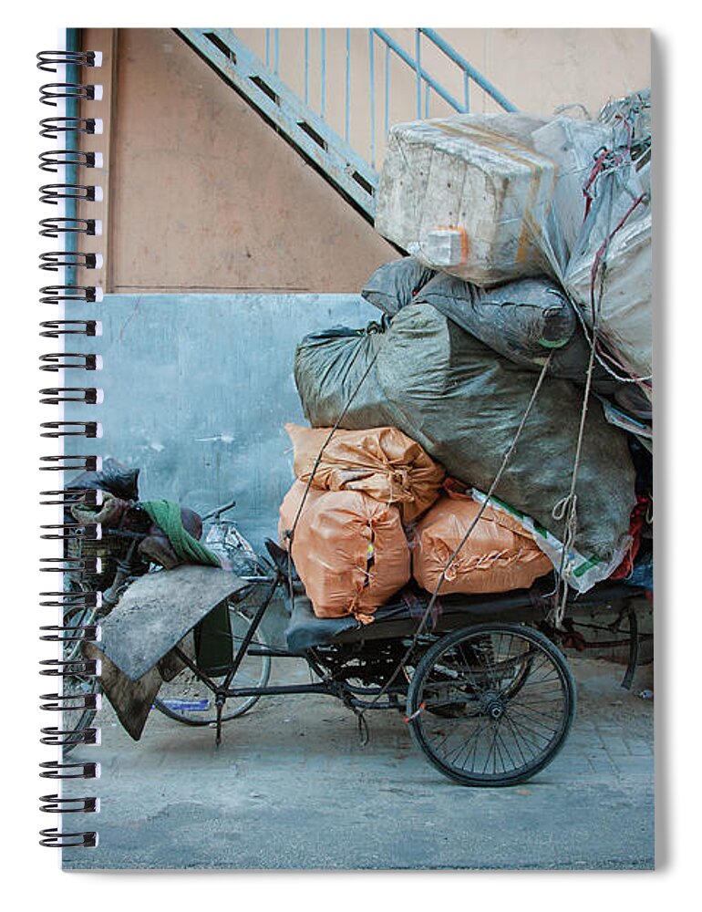Tranquility Spiral Notebook featuring the photograph Beijing Tricycle With Trash by Nora Tejada