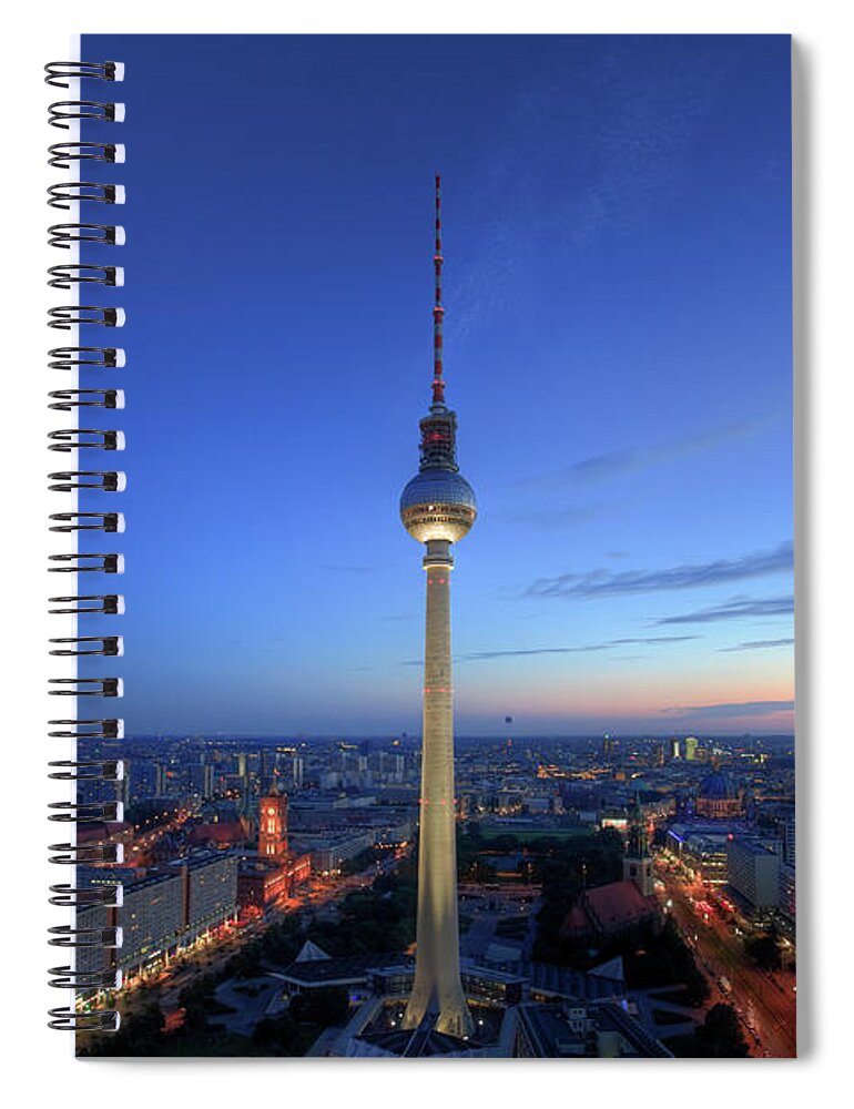 Alexanderplatz Spiral Notebook featuring the photograph Berlin, Alexanderplatz, Dusk by Michele Falzone