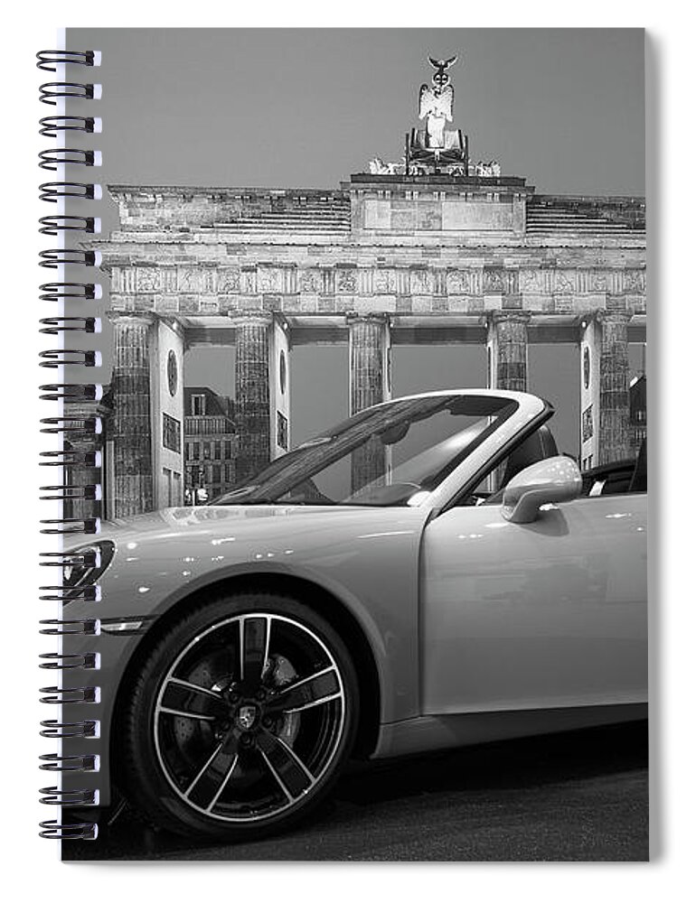 Porsche Logo Spiral Notebook featuring the photograph Berlin BW - Porsche Car by Stefano Senise