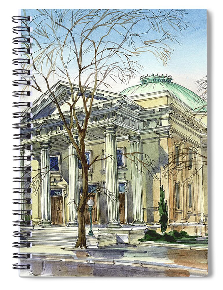 Beth Ahabah; Synagogue; Sunny; Spring; Architecture; Building; Celebrating Jewish Holiday; Jewish; Watercolor; Painting; Maria Rabinky; Rabinky; Rabinsky Spiral Notebook featuring the painting Beth Ahahah by Maria Rabinky
