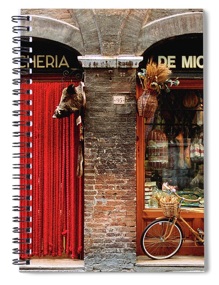 Retail Spiral Notebook featuring the photograph Bicycle Parked Outside Historic Food by John Elk Iii