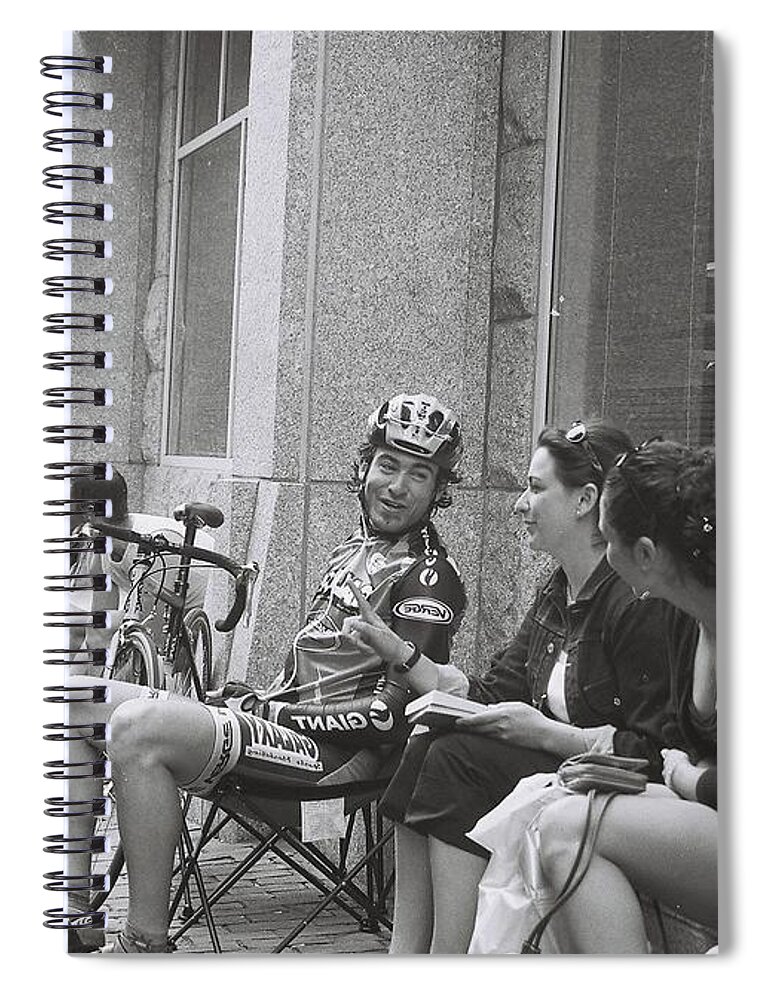 Bicyclist Spiral Notebook featuring the photograph Bicyclist and Fans by FD Graham