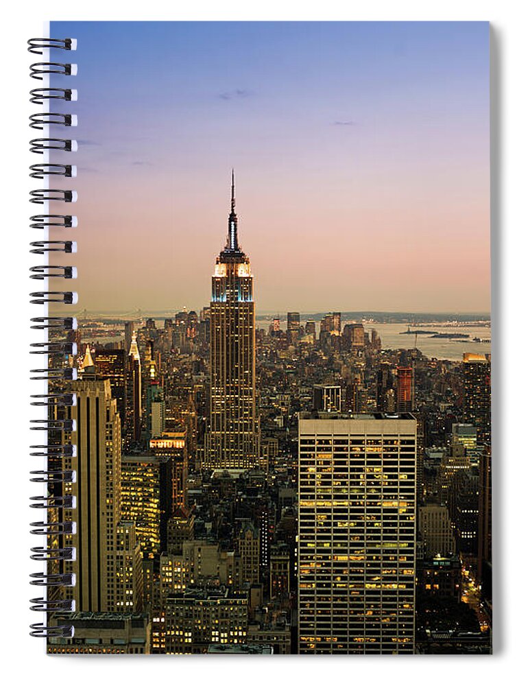 Viewpoint Spiral Notebook featuring the photograph Big Apple Skyline Twilight Scene by Mlenny