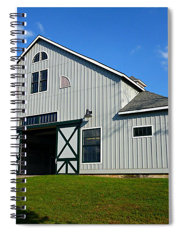 Big Barn Spiral Notebook featuring the photograph Big Barn with Blue Skies by Mike McBrayer
