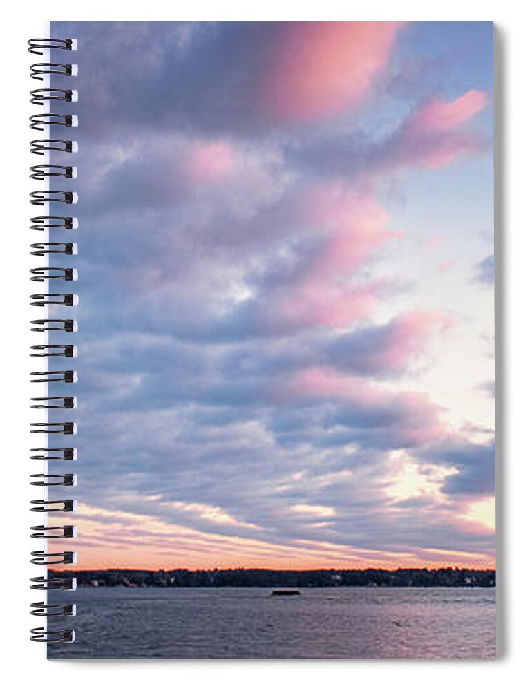 New Hampshire Spiral Notebook featuring the photograph Big Sky Over Portsmouth Light. by Jeff Sinon