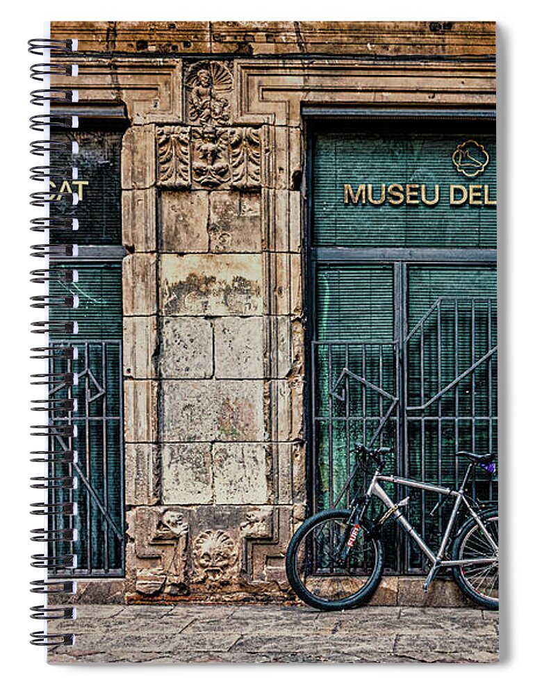 Bike Spiral Notebook featuring the photograph Bike Against Museu Del Calcat by Darryl Brooks