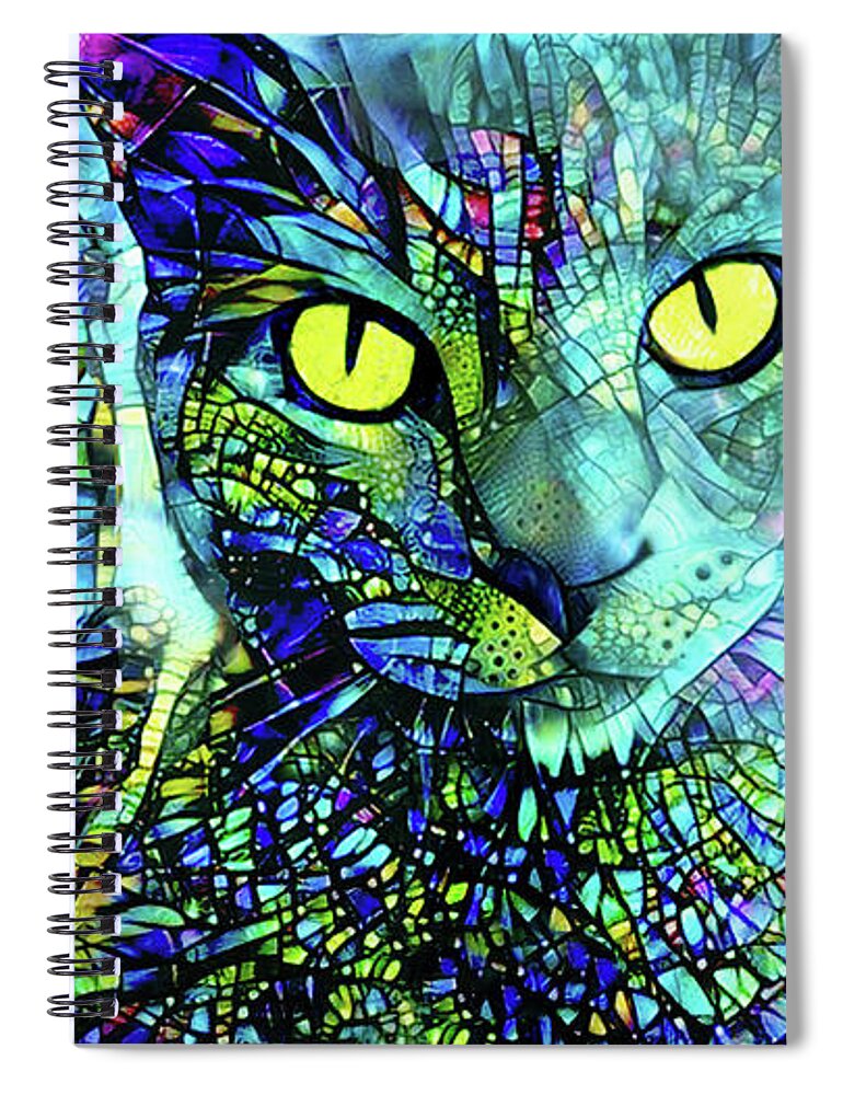 Gray Cat Spiral Notebook featuring the digital art Binx the Stained Glass Cat by Peggy Collins