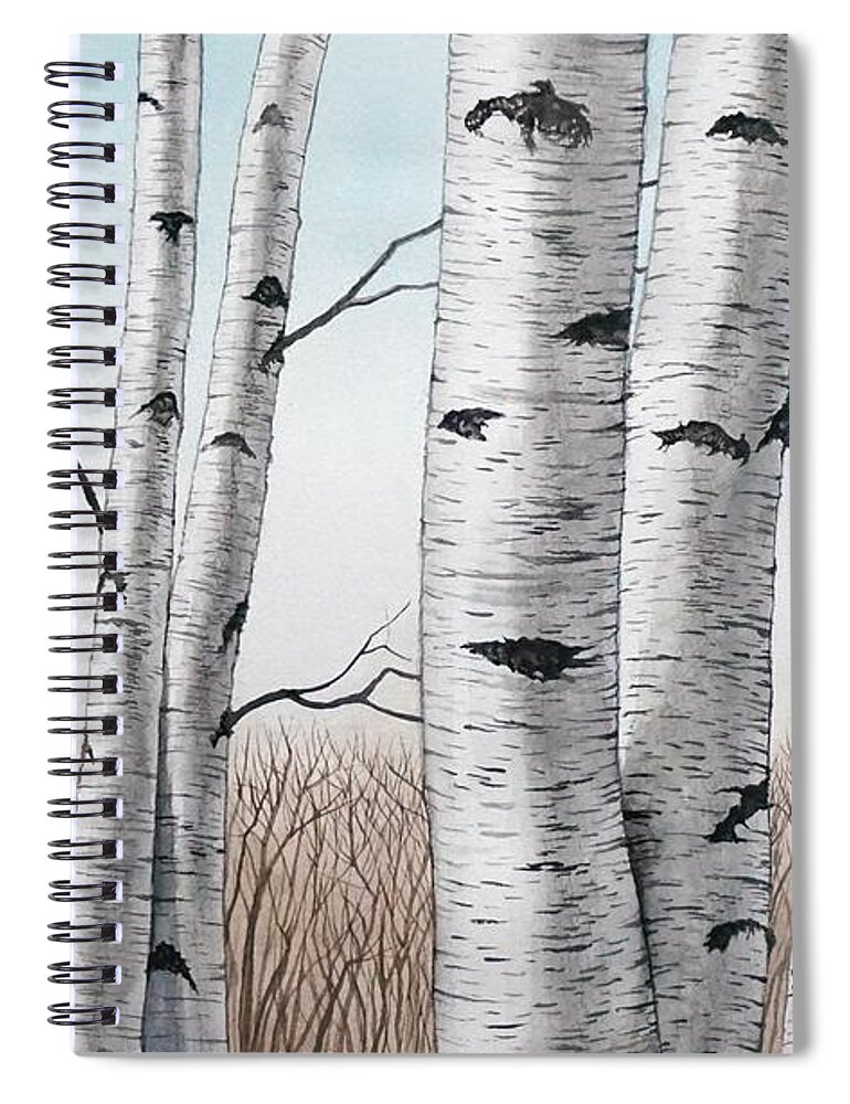 Birch Spiral Notebook featuring the painting Birch Trees in Early Winter in Watercolor by Christopher Shellhammer