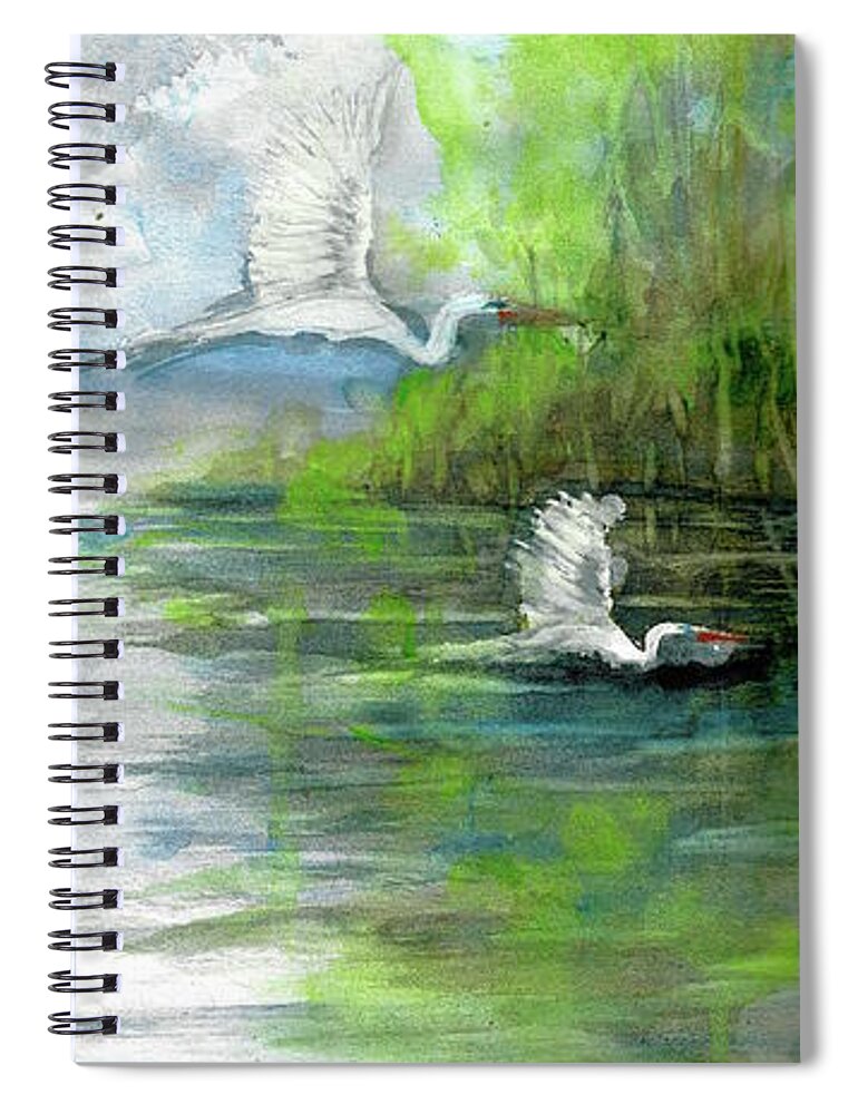 #creativemother Spiral Notebook featuring the painting Birds of the Swamp, right by Francelle Theriot