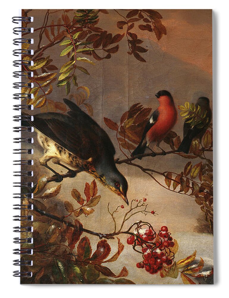 Frants Boee Spiral Notebook featuring the painting Birds on a rowanberrry twig by O Vaering