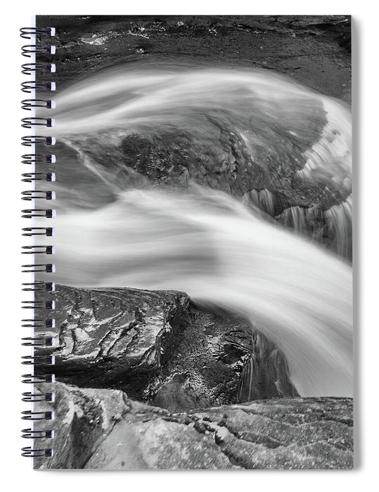 Abstract Spiral Notebook featuring the photograph Black and White Rushing Water by Louis Dallara