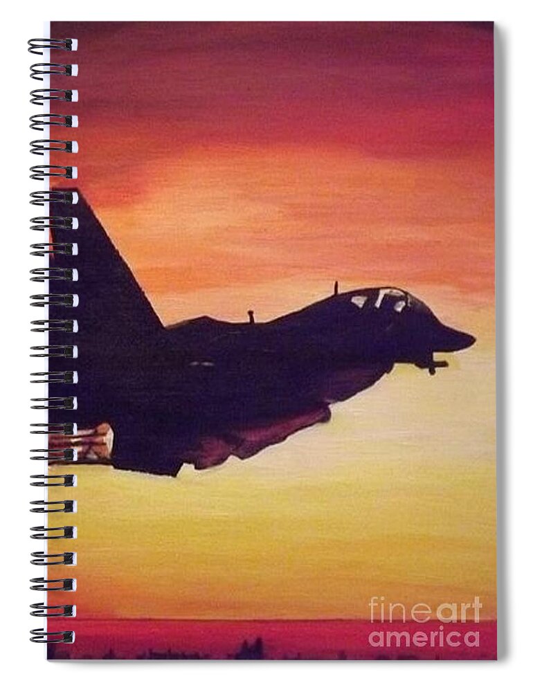 Skyscape Spiral Notebook featuring the painting Black Bomber Jet by Denise Morgan