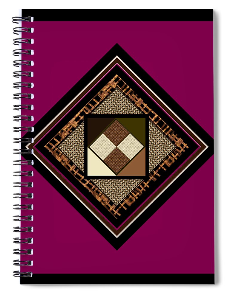 Multiple Spiral Notebook featuring the digital art Black Tan Multiple Framed Fabric Motif for Pillows. by Delynn Addams