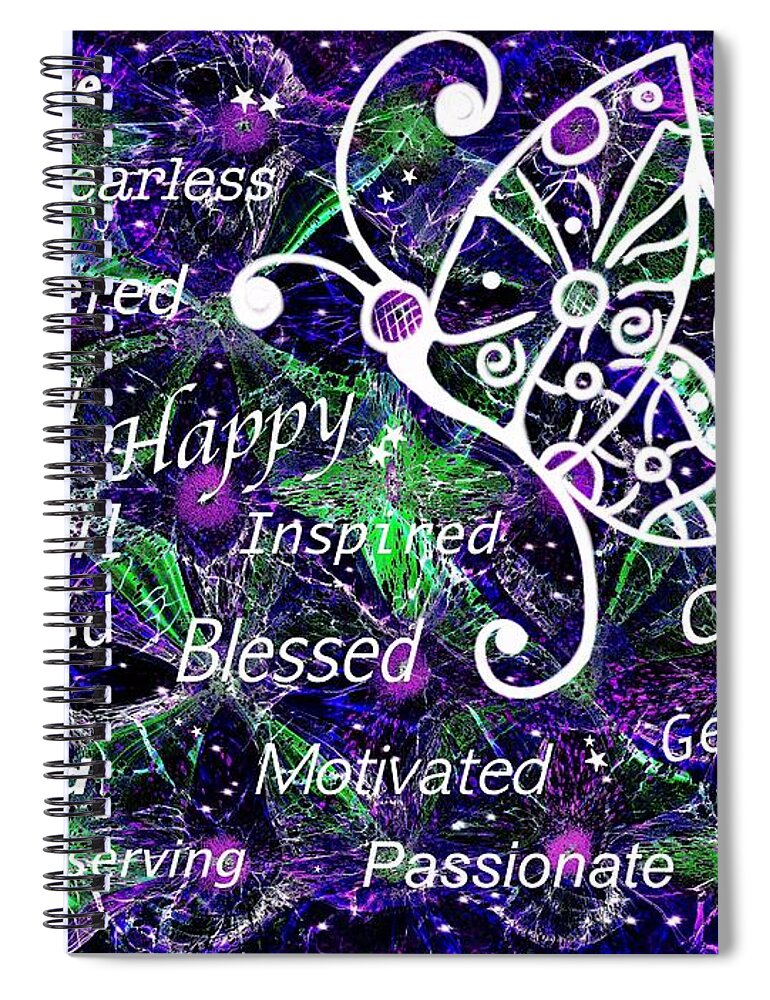 Positive Affirmation Text Art Spiral Notebook featuring the digital art Blessed and Inspired Text Added Art by Laurie's Intuitive