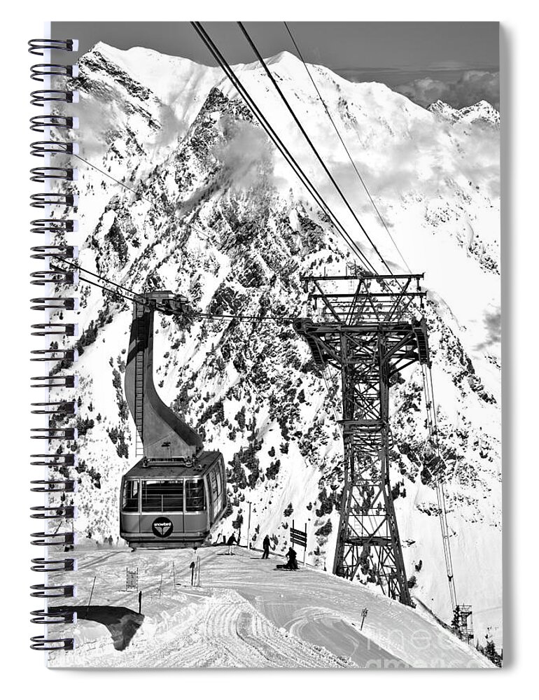 Snowbird Spiral Notebook featuring the photograph Blie Snowbird Tram Car Portrait Black And White by Adam Jewell