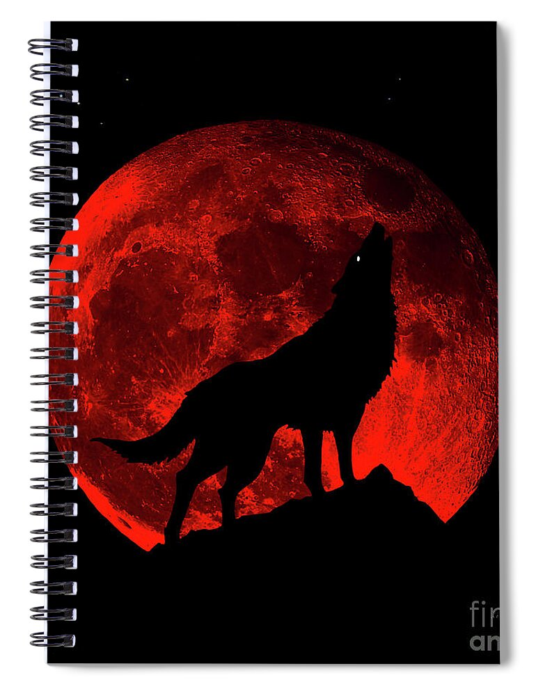 Bloodred Wolf Moon Spiral Notebook featuring the photograph Blood Red Wolf Supermoon Eclipse 873m by Ricardos Creations