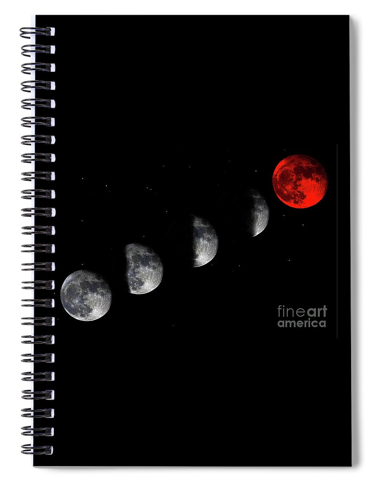 Bloodred Wolf Moon Spiral Notebook featuring the photograph Blood Red Wolf Supermoon Eclipse Series 873i by Ricardos Creations