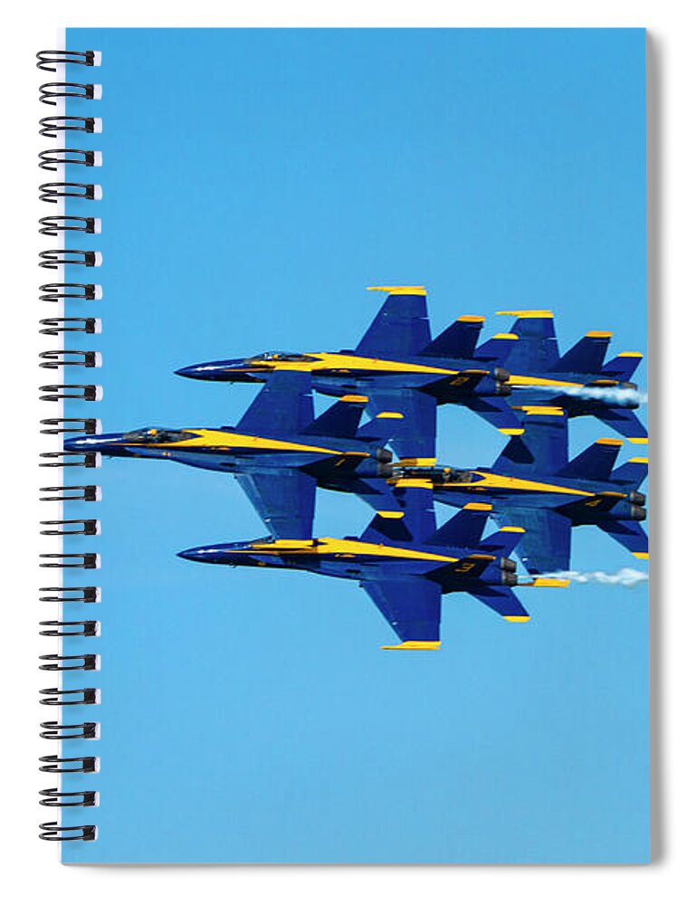 Blue Angels Spiral Notebook featuring the photograph Blue Angels Fly By by Bonnie Follett
