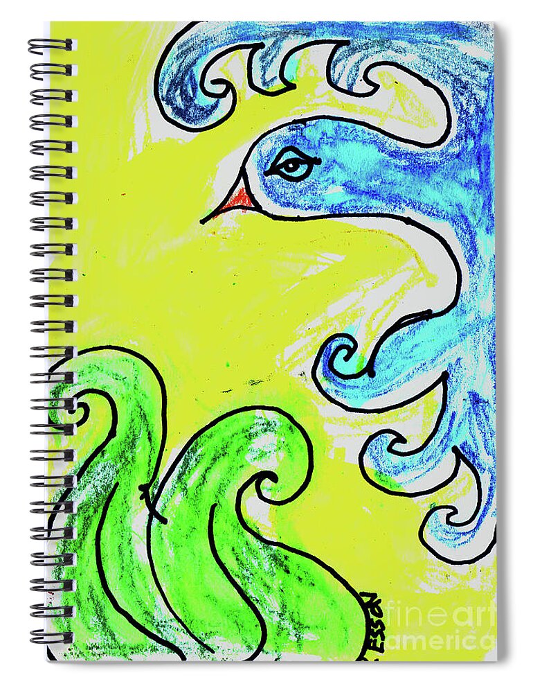 Bird Spiral Notebook featuring the painting Blue Bird With Grass by Genevieve Esson