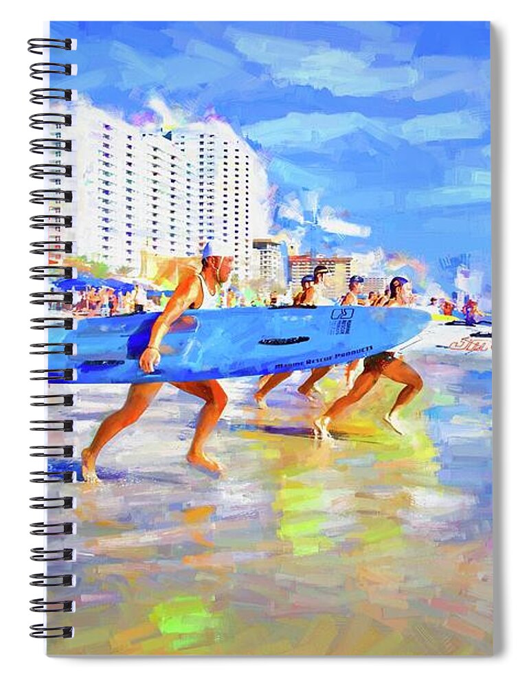 Alicegipsonphotographs Spiral Notebook featuring the photograph Blue Board Fast Into Ocean by Alice Gipson
