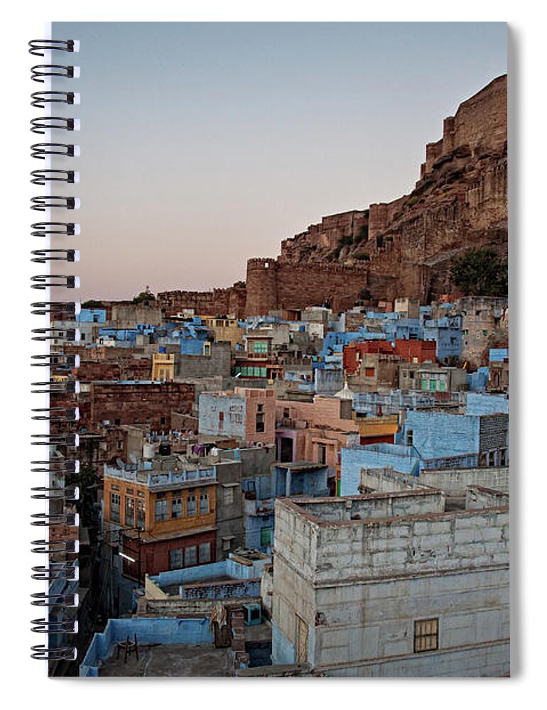 Clear Sky Spiral Notebook featuring the photograph Blue City Of Jodhpur At Dusk by Rachel Carbonell