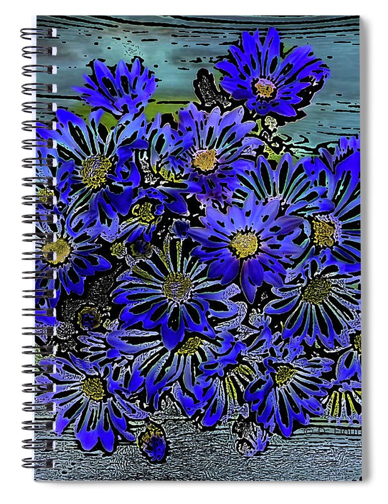 Blue Spiral Notebook featuring the digital art Blue Daisies by Dee Flouton