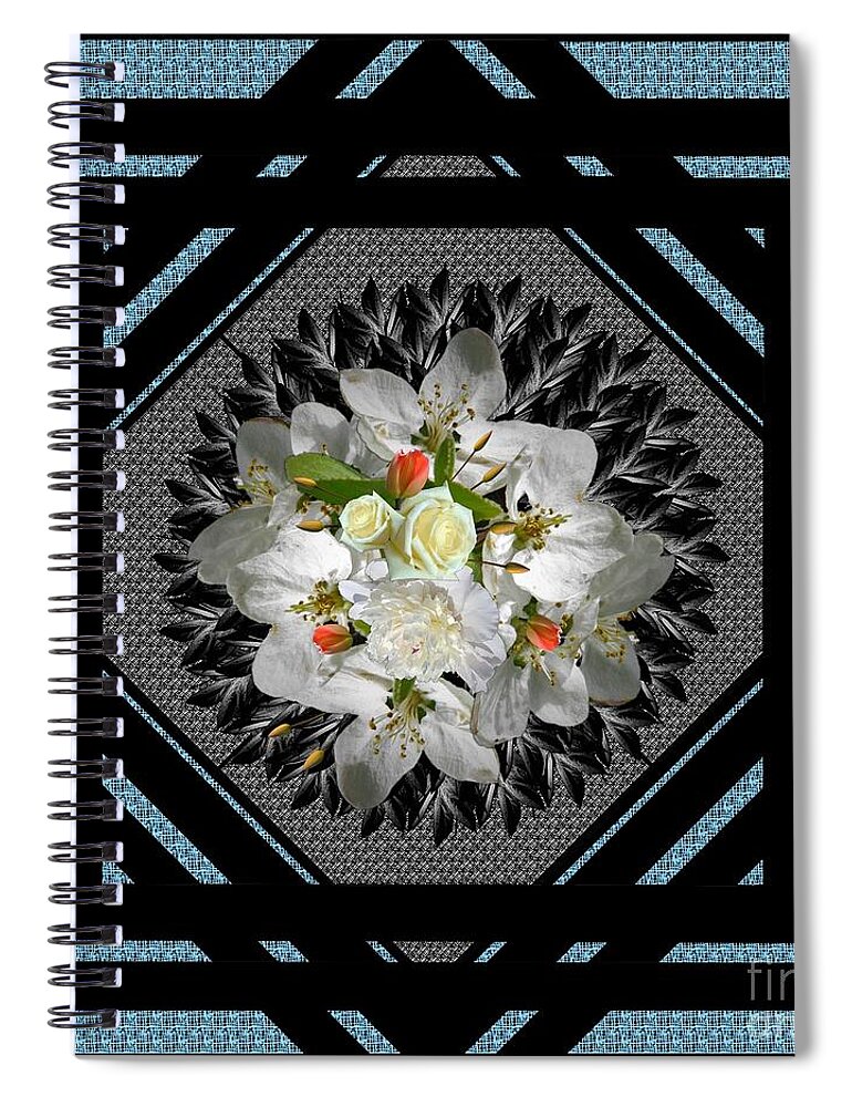 Blue Spiral Notebook featuring the digital art Blue Grey Floral Framed for Pillows by Delynn Addams